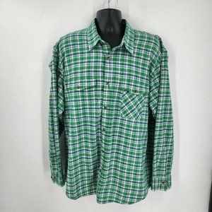 CC Filson Men's Long Sleeve Button Down Green Blue Plaid Cotton Shirt Size XXL